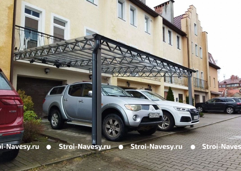 Навес из поликарбоната односкатный на 2 авто